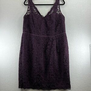 David's Bridal Short Plum Dress Size 18 Lace Overlay V-neck Sleeveless EUC